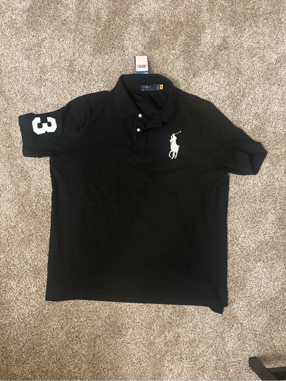 Polo by Ralph Lauren Black Short Sleeve Polo with White Logo & Sleeve Number
